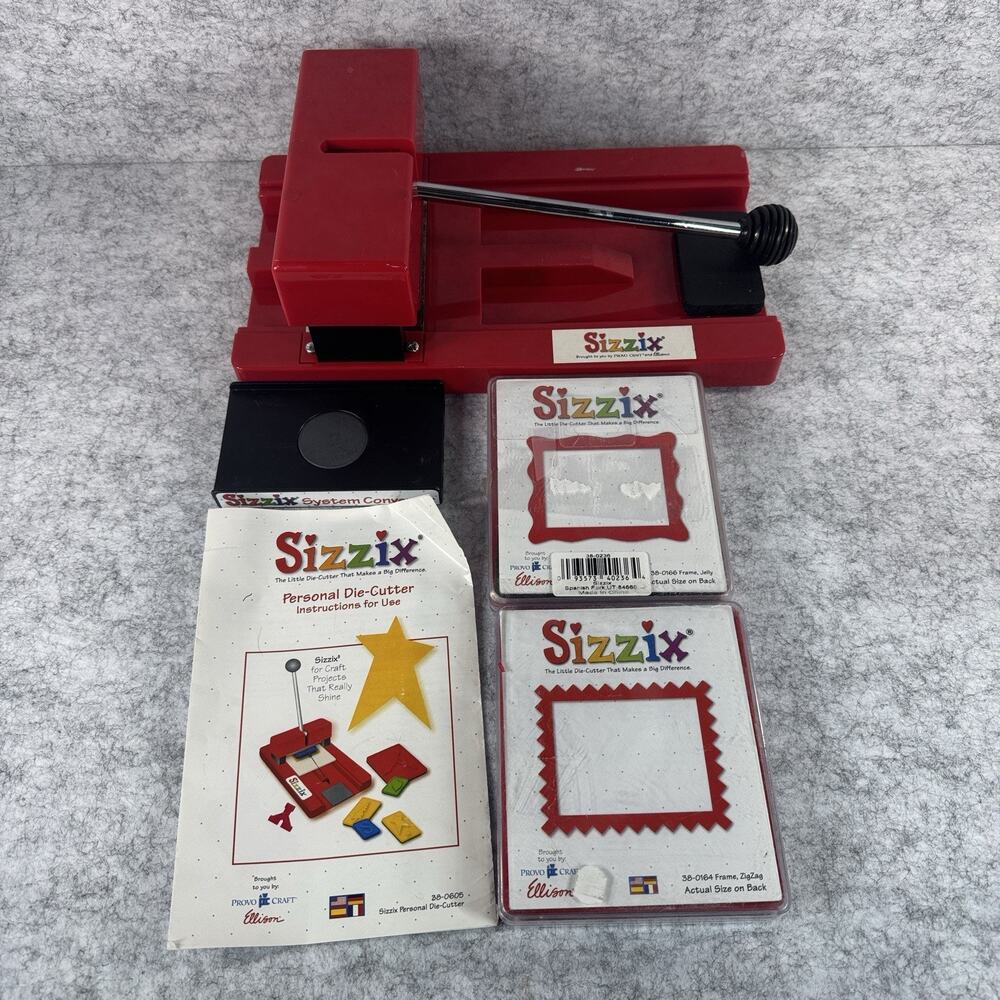 Red Sizzix Big Shot Die Cutting Machine Provo Craft With System Converter 2 Dies